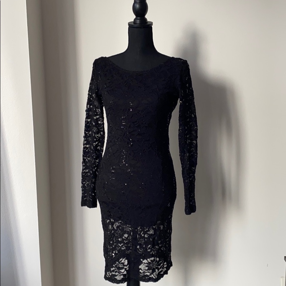 Black Sequence Lace Dress